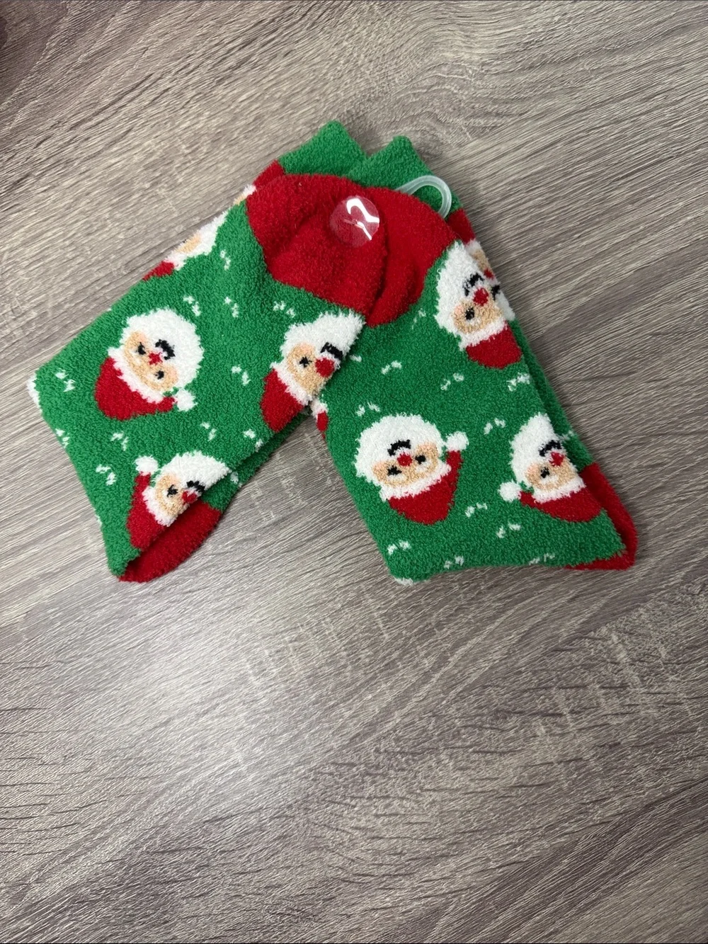 Wondershop Christmas Green & Red Santa Fuzzy Crew Socks One Size